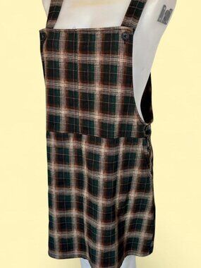 So brand green and brown plaid overall dress